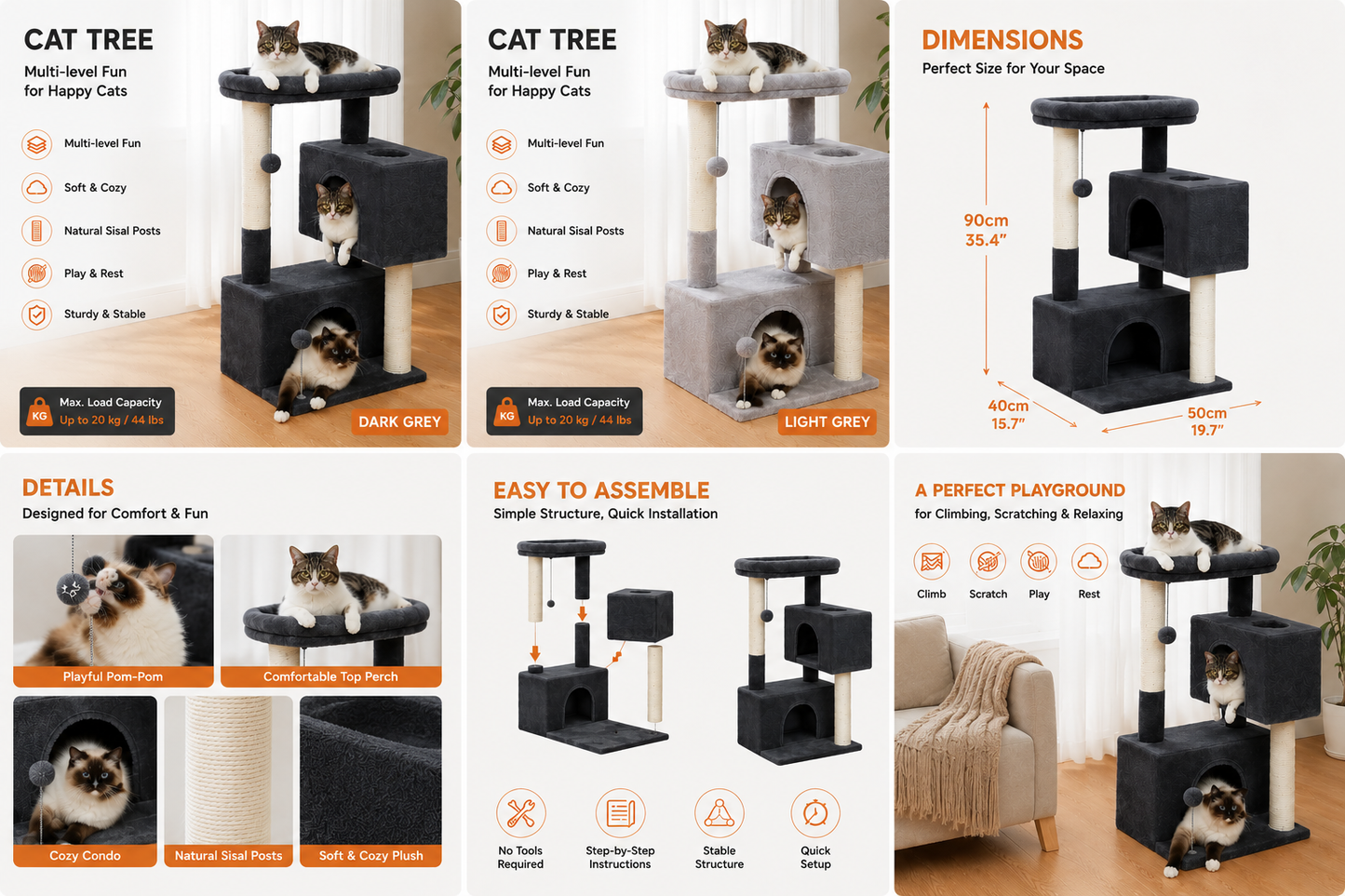 Cat Tree for Large Cats – Indoor Cat Tower with 2 Large Condos, Scratching Posts & Large Perch