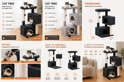Cat Tree for Large Cats – Indoor Cat Tower with 2 Large Condos, Scratching Posts & Large Perch