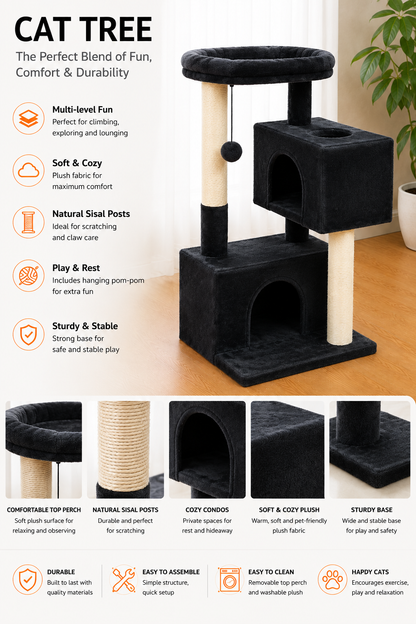 Cat Tree for Large Cats – Indoor Cat Tower with 2 Large Condos, Scratching Posts & Large Perch