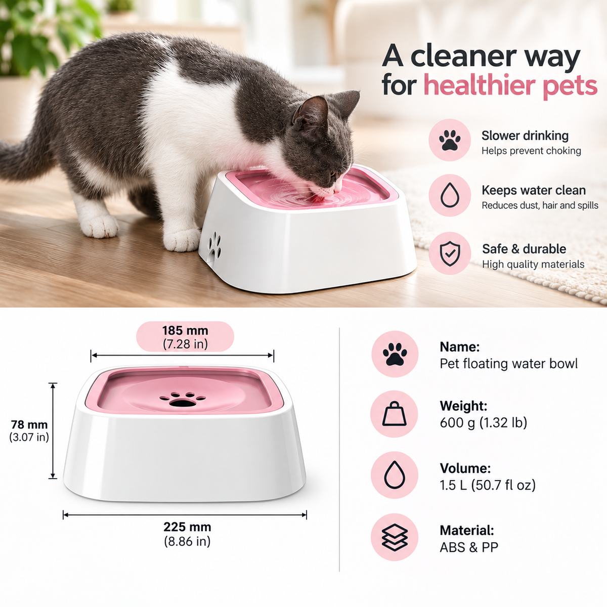Floating Dog Water Bowl – Slow Drinking, Splash-Resistant, Non-Skid & Large Capacity