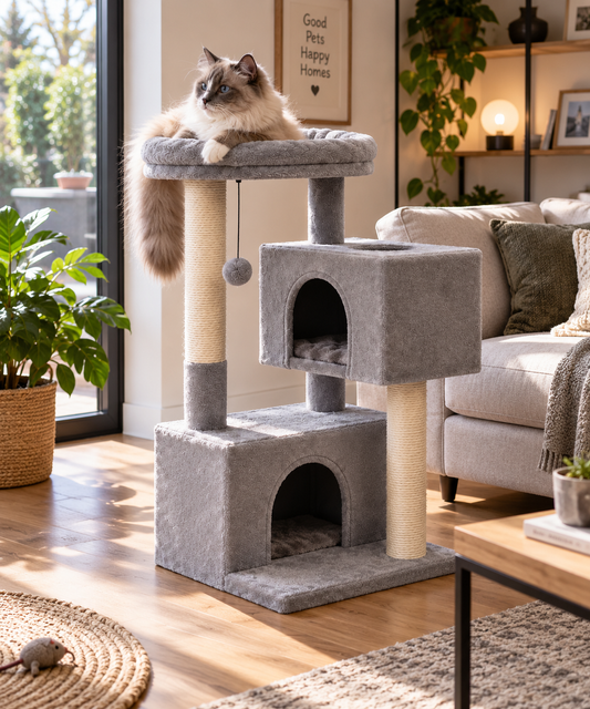 Cat Tree for Large Cats – Indoor Cat Tower with 2 Large Condos, Scratching Posts & Large Perch